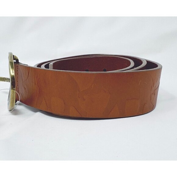 Coldwater Creek Sz L GENUINE Leather Embossed Elephant Safari Brown Belt NWT NEW main image 5
